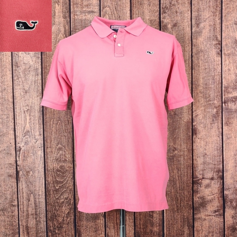 Vineyard Vines Pink Waffle Knit Cotton Men's Polo With Whale Logo